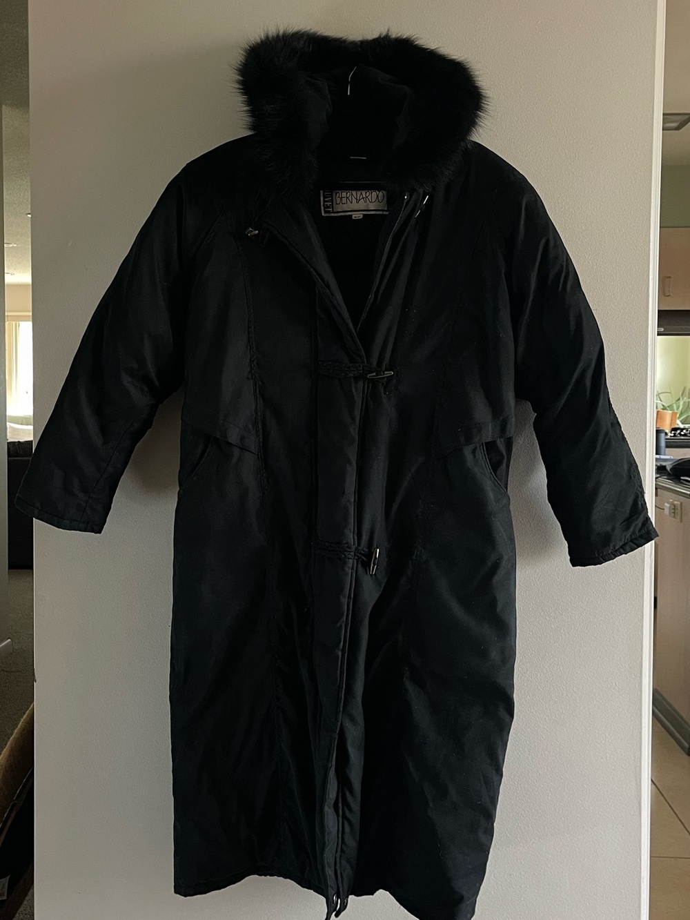 Vintage Bernardo Black Fur Hood Duvet Puffer Jacket Coat